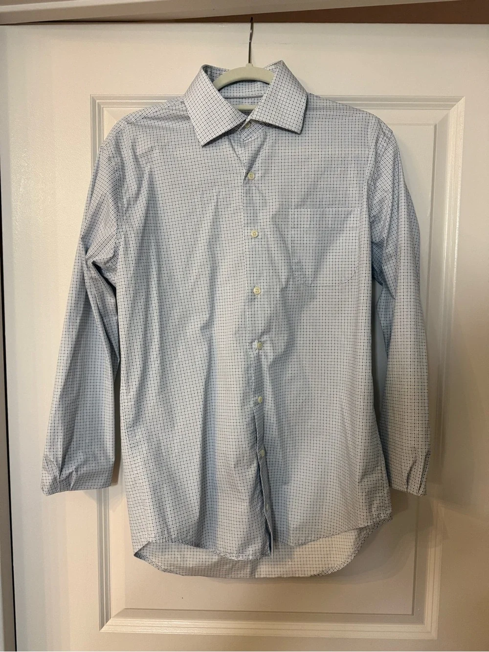 Men's Light Blue Micro-Check Dress Shirt - Brand: Peter Millar